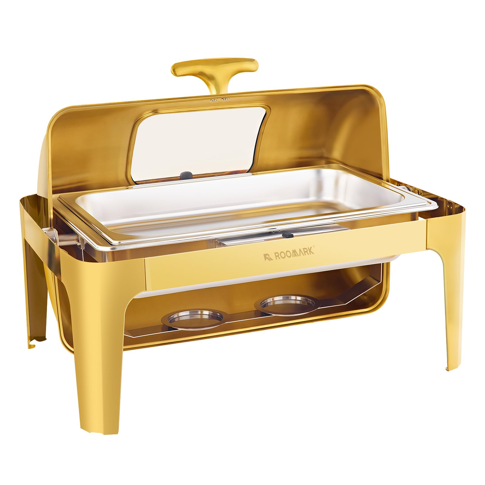 8,6L Roll Top Scaldavivande Catering Buffet Set,SS201 Rettangolo scalda vivande Elettrico Professionale, Armadio riscaldante per Alimenti per Catering, Buffet e Feste,Oro