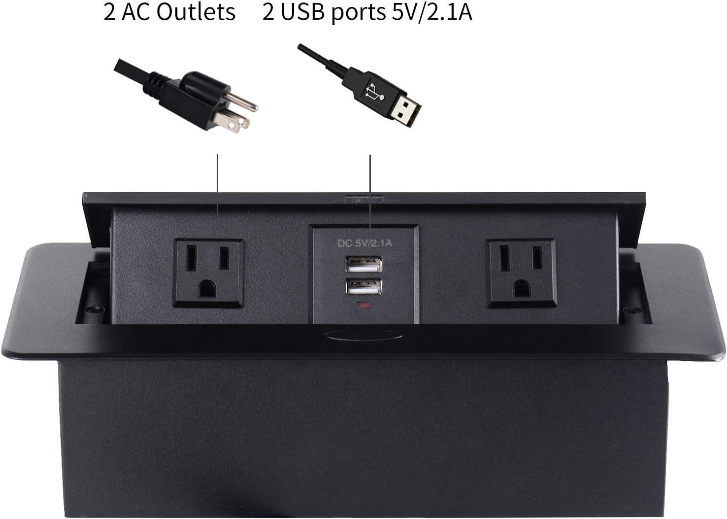 Promo 40% OFF Zeshan Desk Power Outlet Pop up Socket with 2 Power and 2 USB Charger for Office Table Black