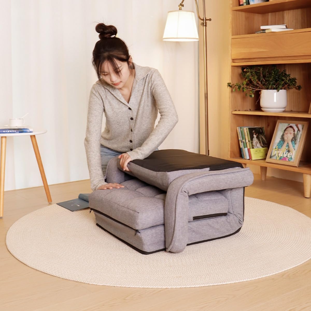 楽々ラタン 360度回転 座椅子 ジャガード生地 1 約高さ60×幅64×奥行