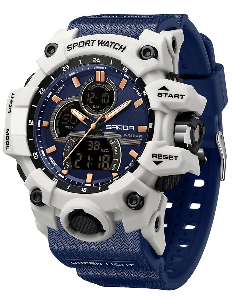 Men's Solar Powered Casual Quartz Wrist Watch Analog Digital Multifunctional Black Sports Watch