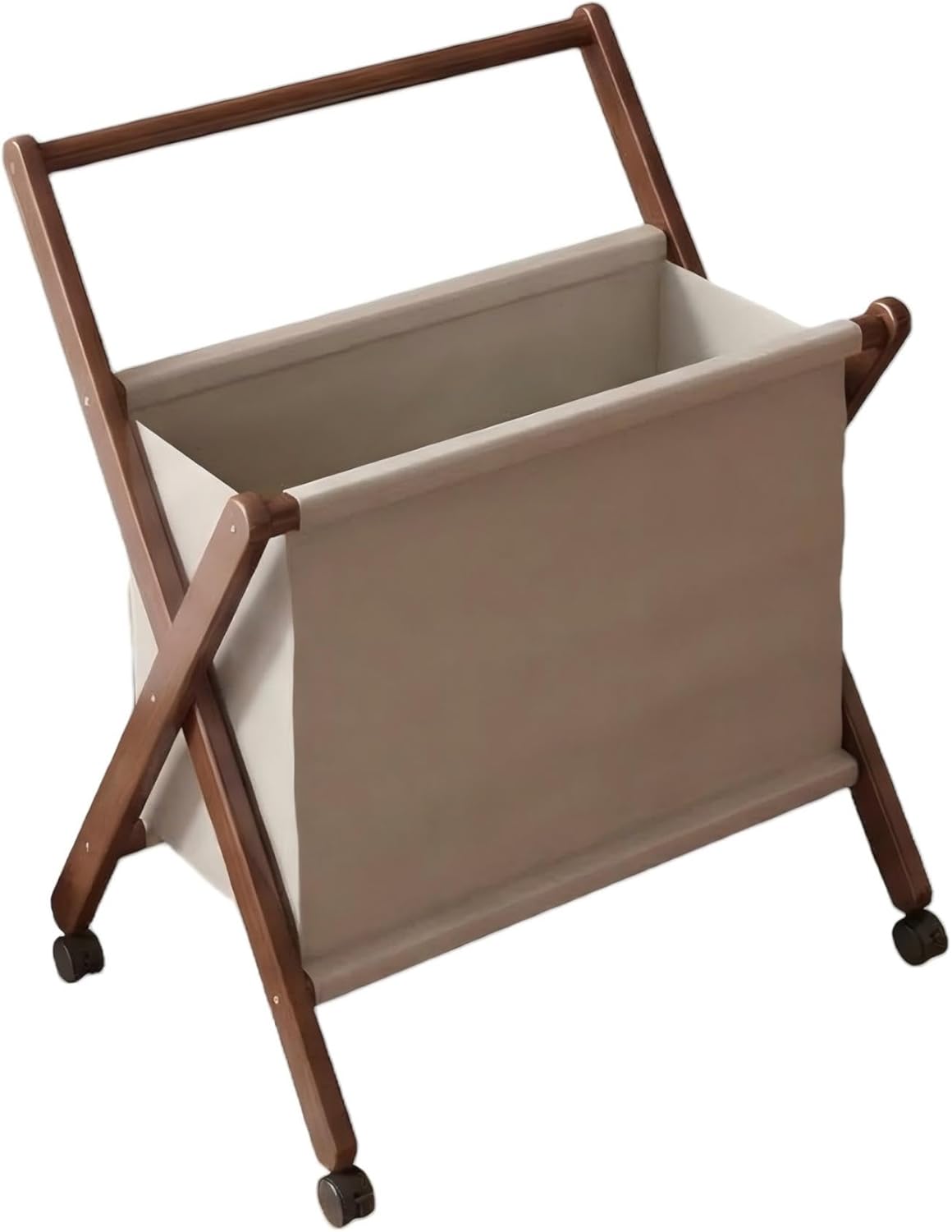 Foldable Bamboo Laundry Hamper with Wheels, 2-Tier Laundry Basket with Hanging Bar, Space-Saving Dirty Clothes Storage Organizer for Bedroom, Bathroom, Laundry Room (Equipped with universal wheels)