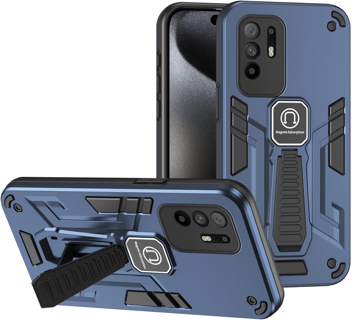 Case for Oppo F19 Pro Plus with Built-in Kickstand Case Military Grade Drop Proof Duty Full Body Protective Case TPU Rubber and Hard PC Phone Case Cover(Blue)