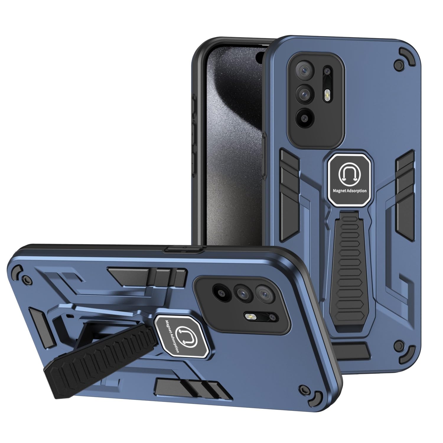 Case for Oppo F19 Pro Plus with Built-in Kickstand Case Military Grade Drop Proof Duty Full Body Protective Case TPU Rubber and Hard PC Phone Case Cover(Blue)