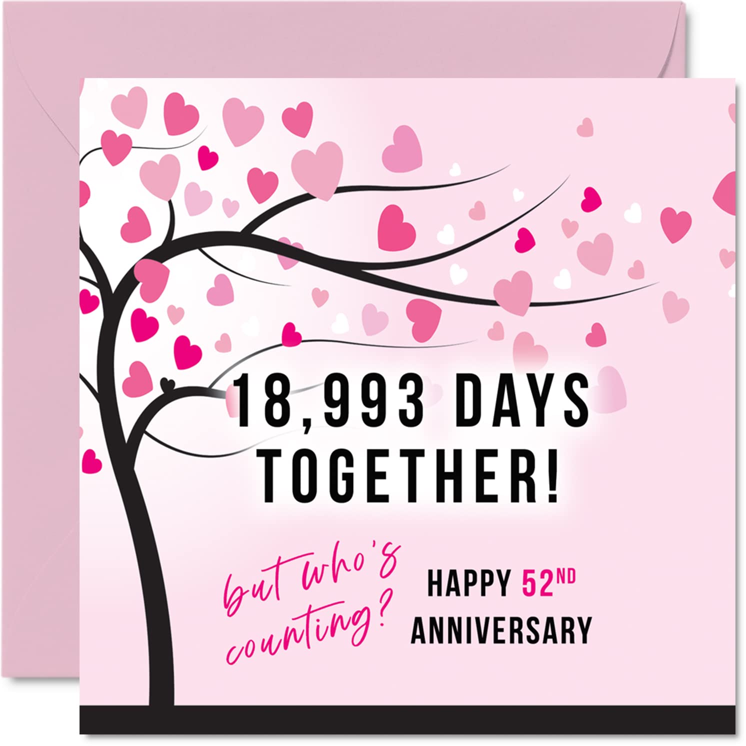 Funny 52nd Anniversary Card for Wife or Husband - 18993 Days Together - I Love You Gifts, Happy 52nd Wedding Anniversary Cards for Partner, 145mm Greeting Cards Anniversaries