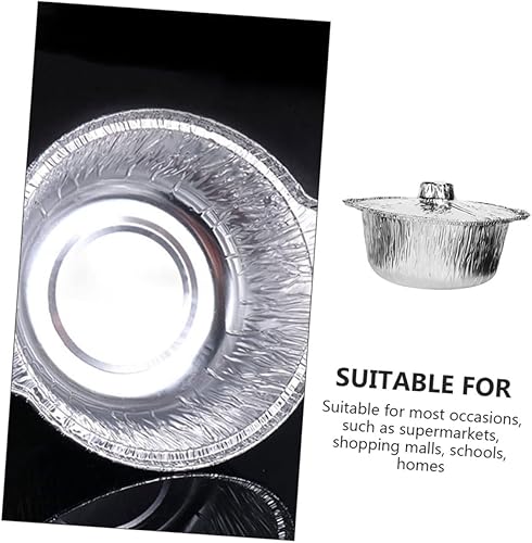 Miniatura 5 de Mikinona Olla de papel de aluminio con tapa, recipiente de cocina reciclable para hornear barbacoas y almacenamiento de alimentos, fiestas de