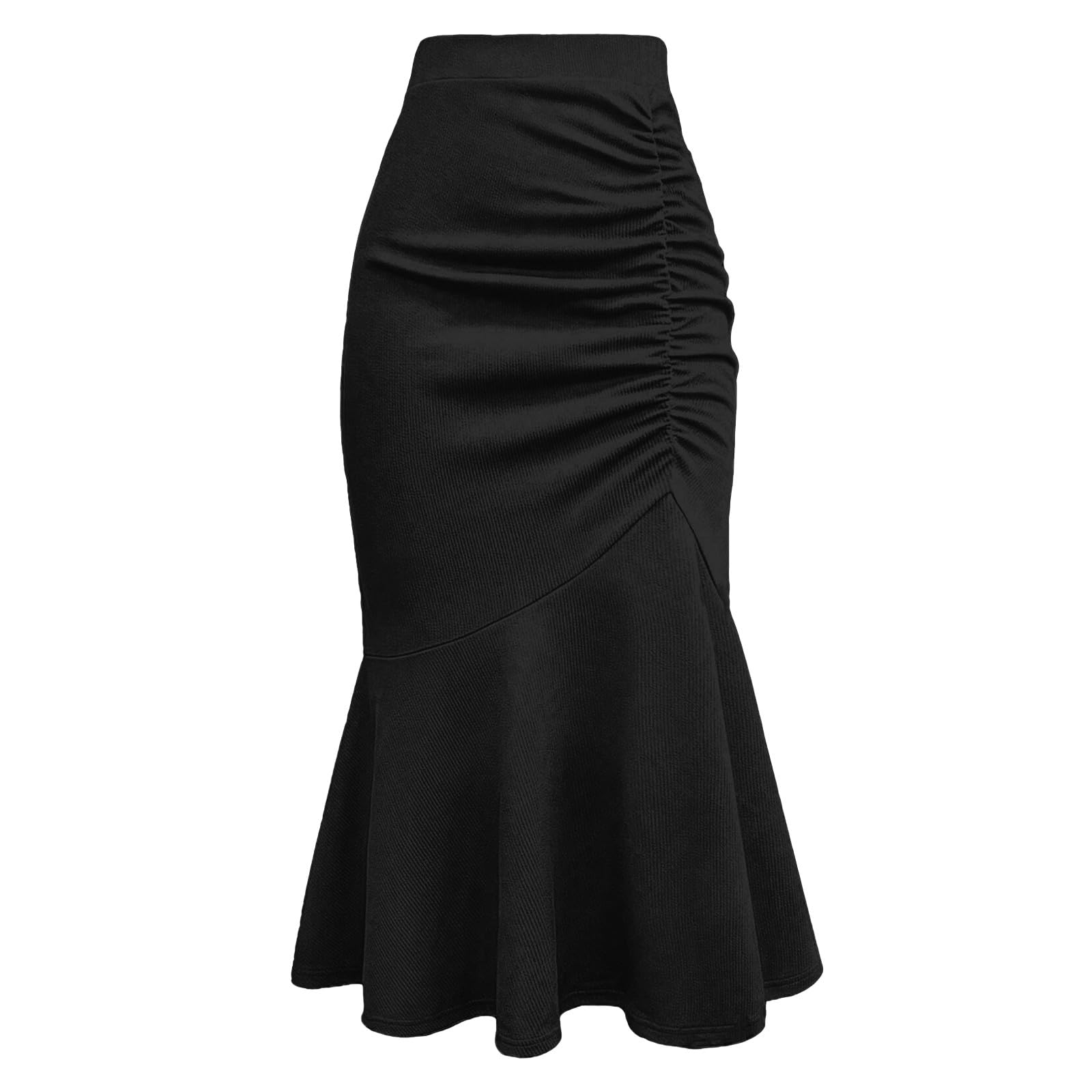 Womens Elegant Midi Fishtail Skirt Business Formal Skirts Ruched Ruffle Hem Bodycon Skirt Work Office Winter Outfit