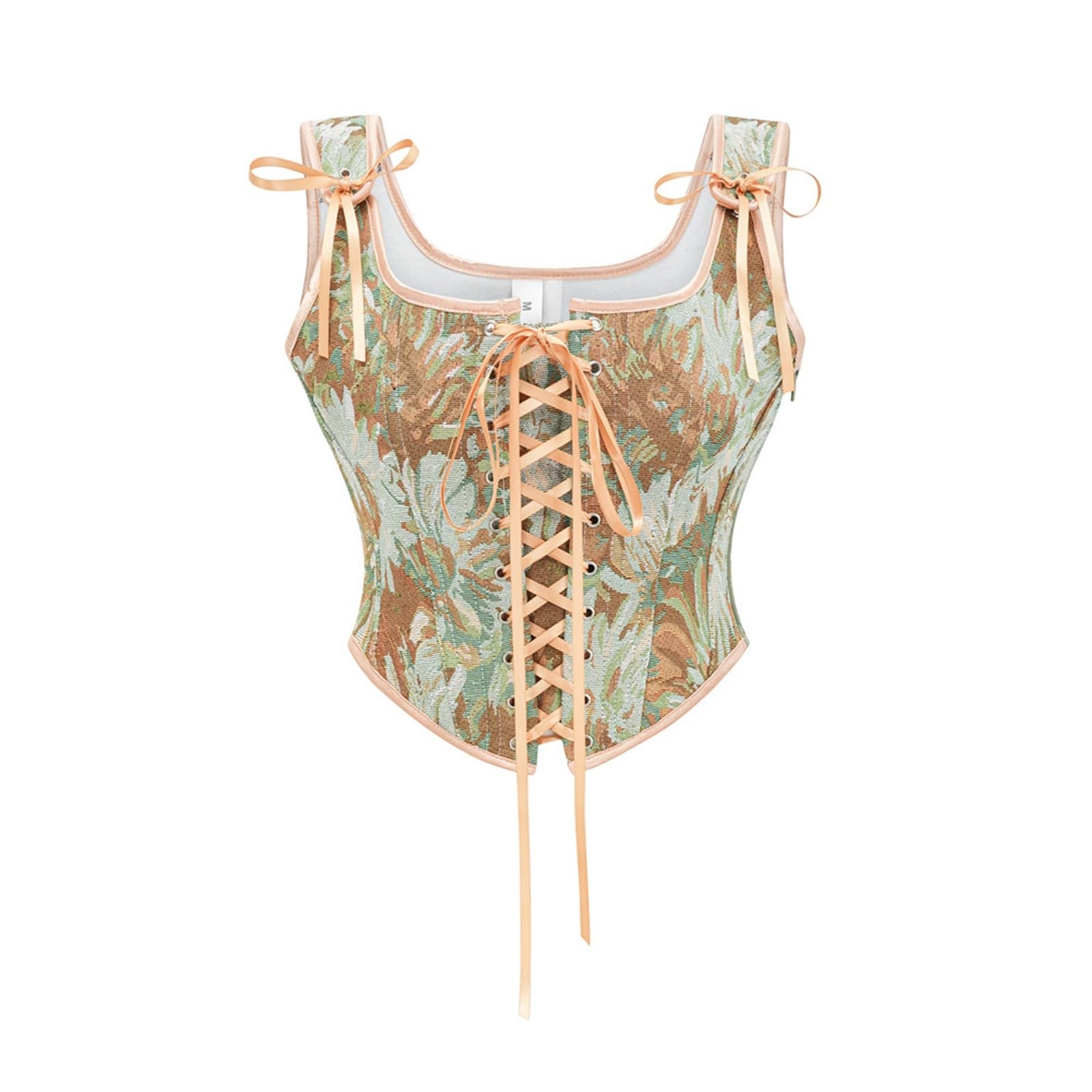 Corsets pour Femmes Vert imprimé Fleuri rétro à Lacets Corset Renaissance Femmes Camisole Gilet médiéval Gothique Haut Bustier(Green,XL)