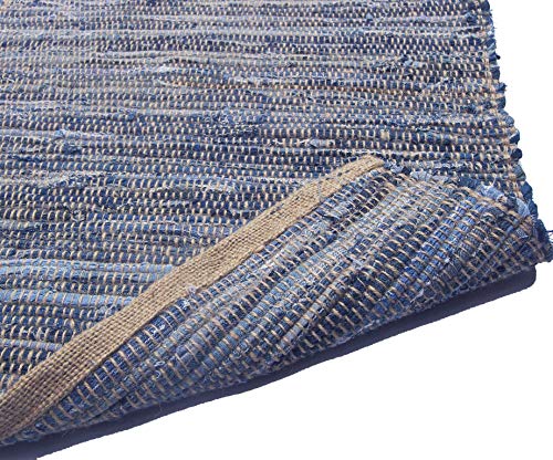 Chardin Home Farmhouse Rag Rug Runner 2X5 Feet Denim Blue | Cotton & Jute Hand Woven Chindi Rug, Long Boho Rug | Perfect For Hallways, Kitchens, Bathroom, Bedrooms | Shades Of Blue #TOP3