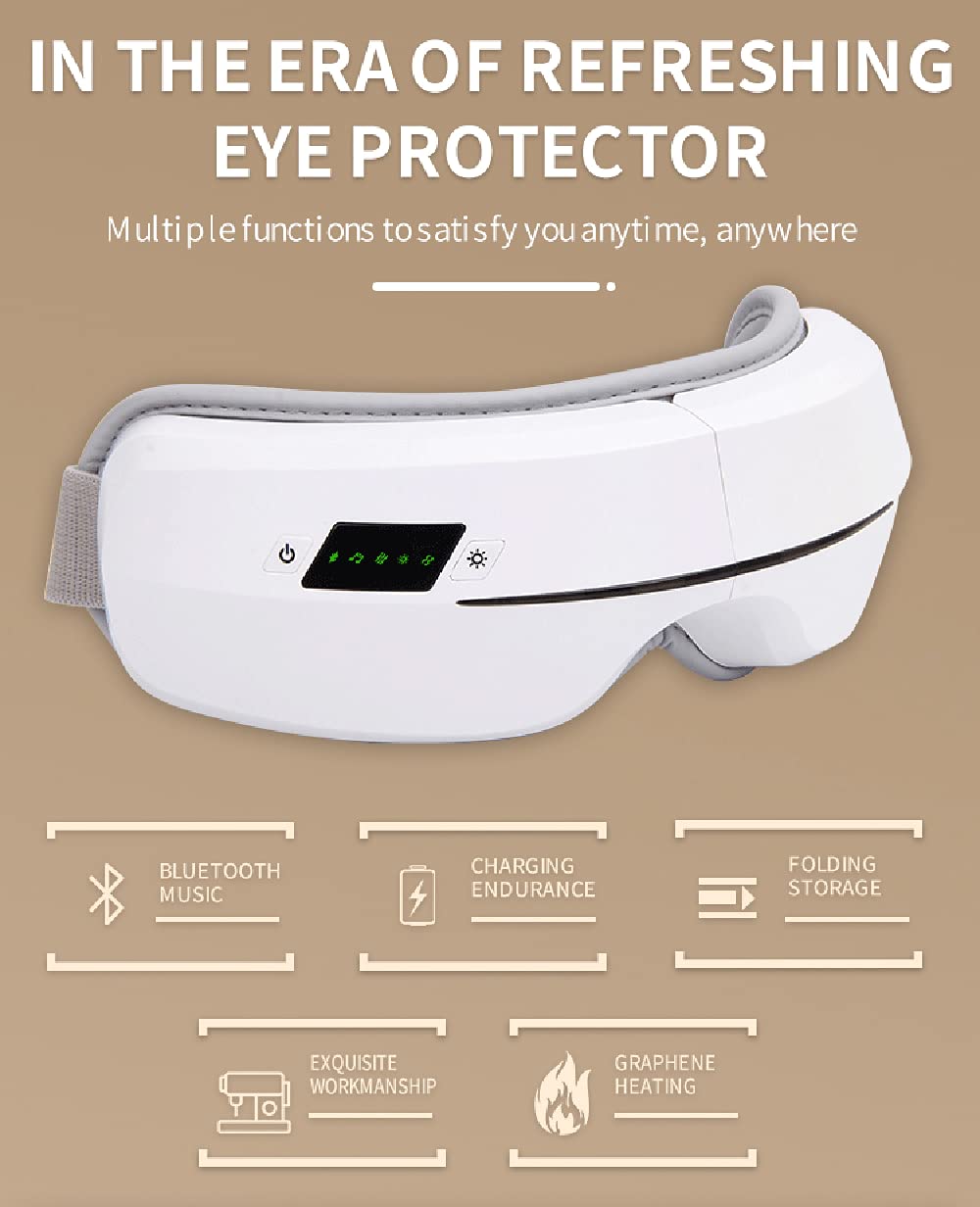 Masajeador eléctrico de ojos con calor, máscara de masaje de ojos recargable con música Bluetooth, masajeador de calor para relajar y reducir la tensión ocular, ojeras, bolsas de ojos secos, mejorar