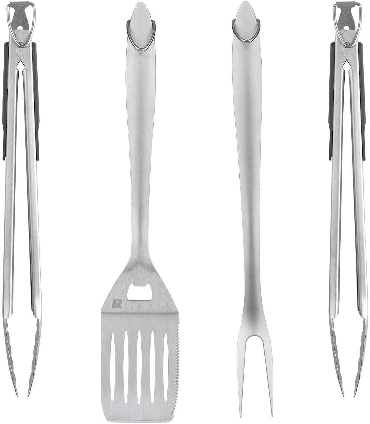 RED22SOUTH Premium BBQ Accessories for Outdoor Grill - 2 Grill Tongs, a Grill Spatula & Fork, 4pc Stainless Steel BBQ Tongs & Grill Set, Heavy Duty Barbecue Tools, BBQ Set