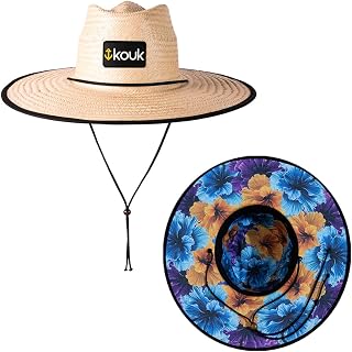 Chapéu de Palha Peônia Estampado Masculino Feminino Surf de Praia Saída Sol Verão Piscina Unissex Aba Larga na Moda Redondo Piscina Palha Natural de Folha de Carnaúba na Moda Proteção Solar UV