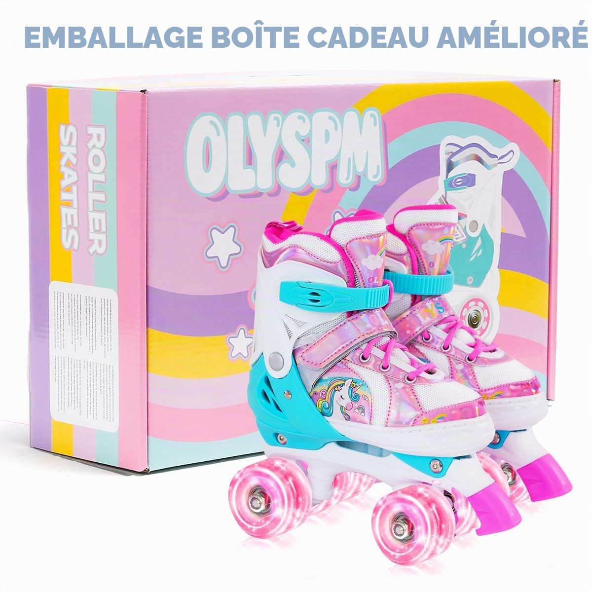 Rollers pour Enfants,Roller Enfant Fille,Roller Enfant Garcon,Patin a Roulette Réglables en 4 Tailles avec 8 Roues Clignotantes pour Garçons,Filles,Débutants