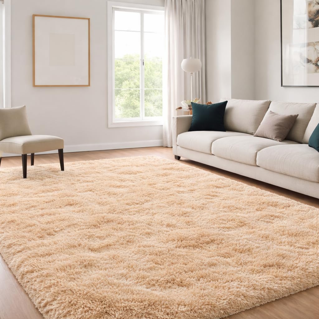 JOYARR Rugs Living Room, Beige Area Carpet Soft Fluffy Washable Shaggy Anti Slip Modern Decor Mat for Bedroom Kids Nursery Room, 120x170 cm — image 1
