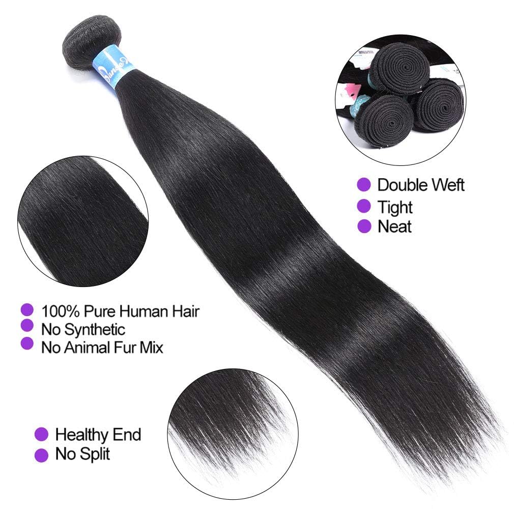 Peruvian Straight Human Hair Single Bundles 10A Unprocessed Virgin Straight Hair Bundles 100% Human Hair Peruvian 1B Weave Bundles 20 Inch 100G for Women…