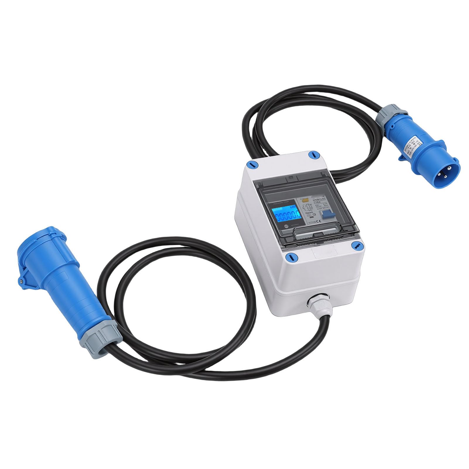 Contatore Elettrico Digitale Mobile 16A con Spina CEE e Protezione Dalle Perdite 1P+N, Misuratore KWH Intermedio Impermeabile IP67, Display LCD Retroilluminato, per, Campeggio,