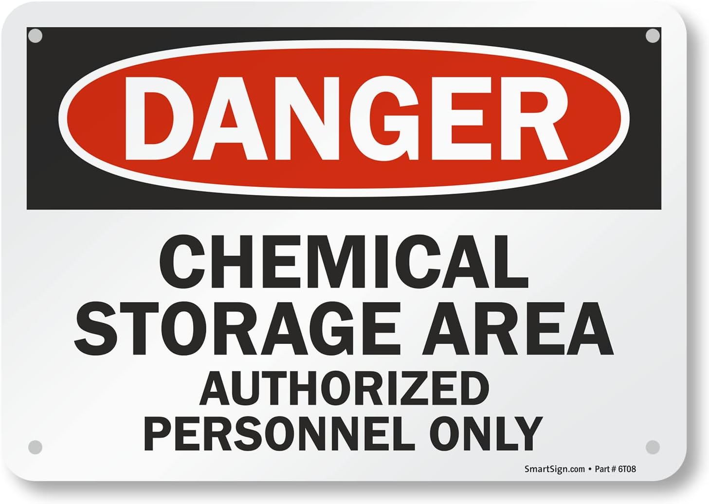 SmartSign - U9-1214-NA_7x10 "Danger - Chemical Storage Area, Authorized Personnel Only" Sign | 7" x 10" Aluminum Black/Red on White