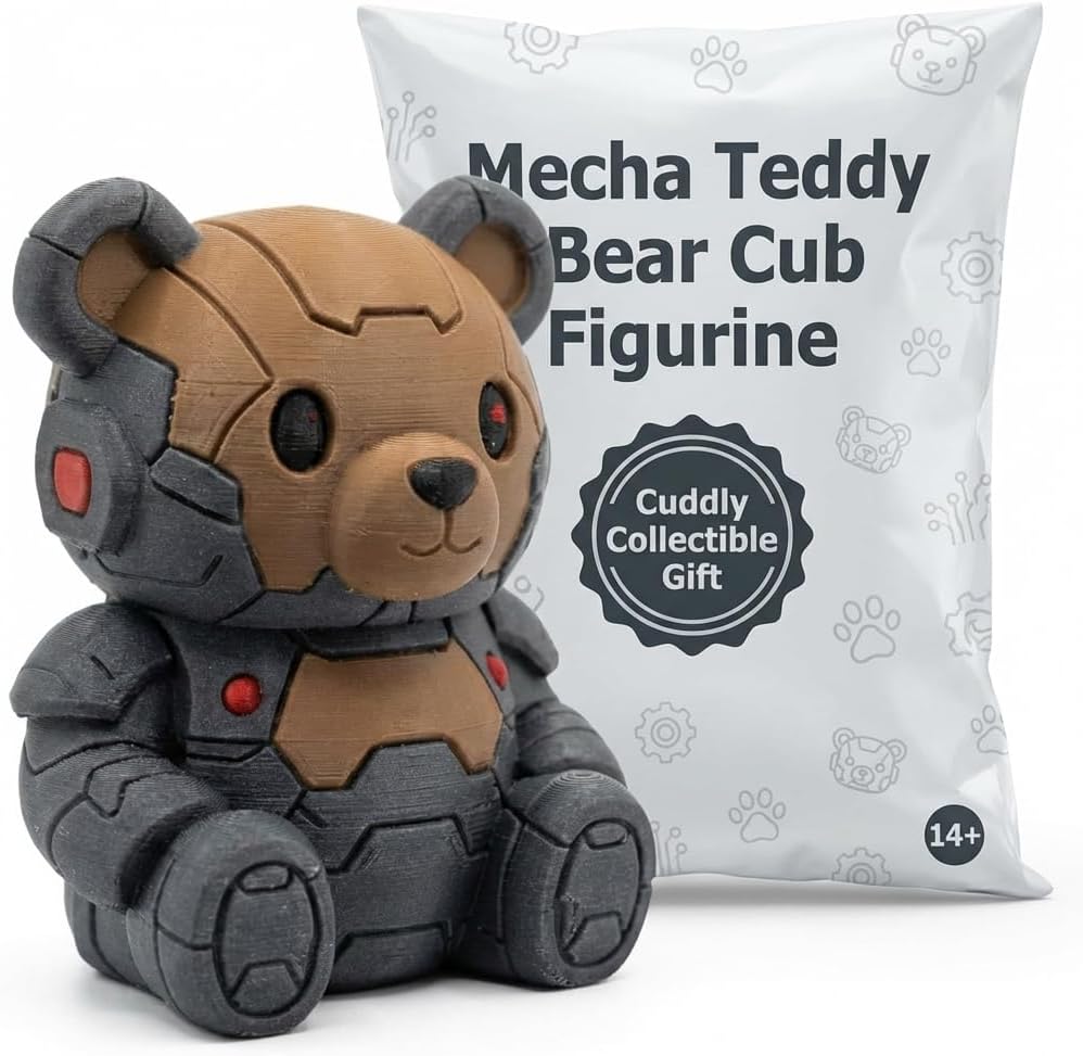 Mecha Bear Collectible Figurine - Detailed Robotic Design for Unique Desk Decor and Gift Display - 3D Printed in Canada