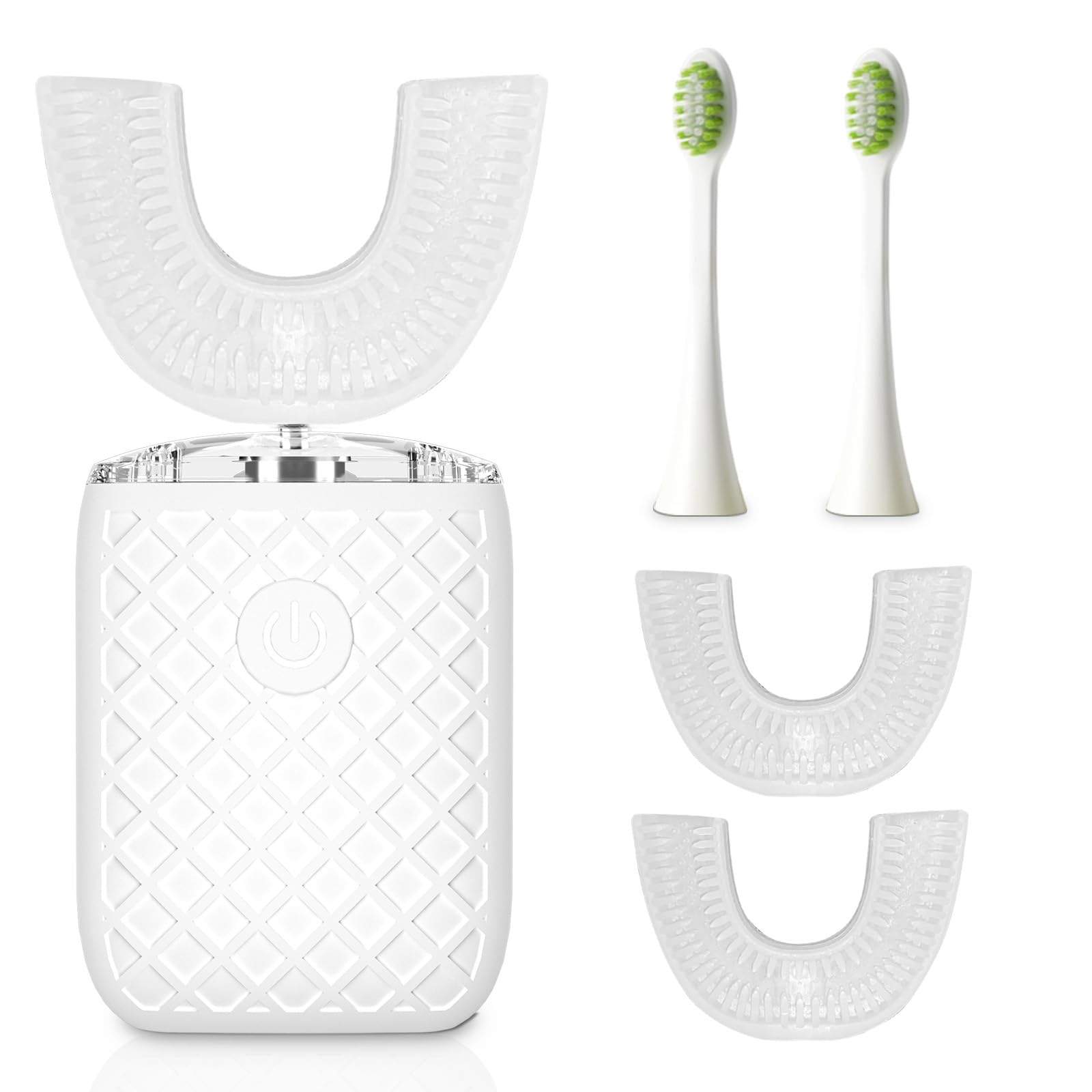 Automatic Sonic Electric Toothbrush - Adult U-Shaped Design, IPX7 Waterproof 360° Full Cleaning, Rechargeable Travel Set (Milky White)