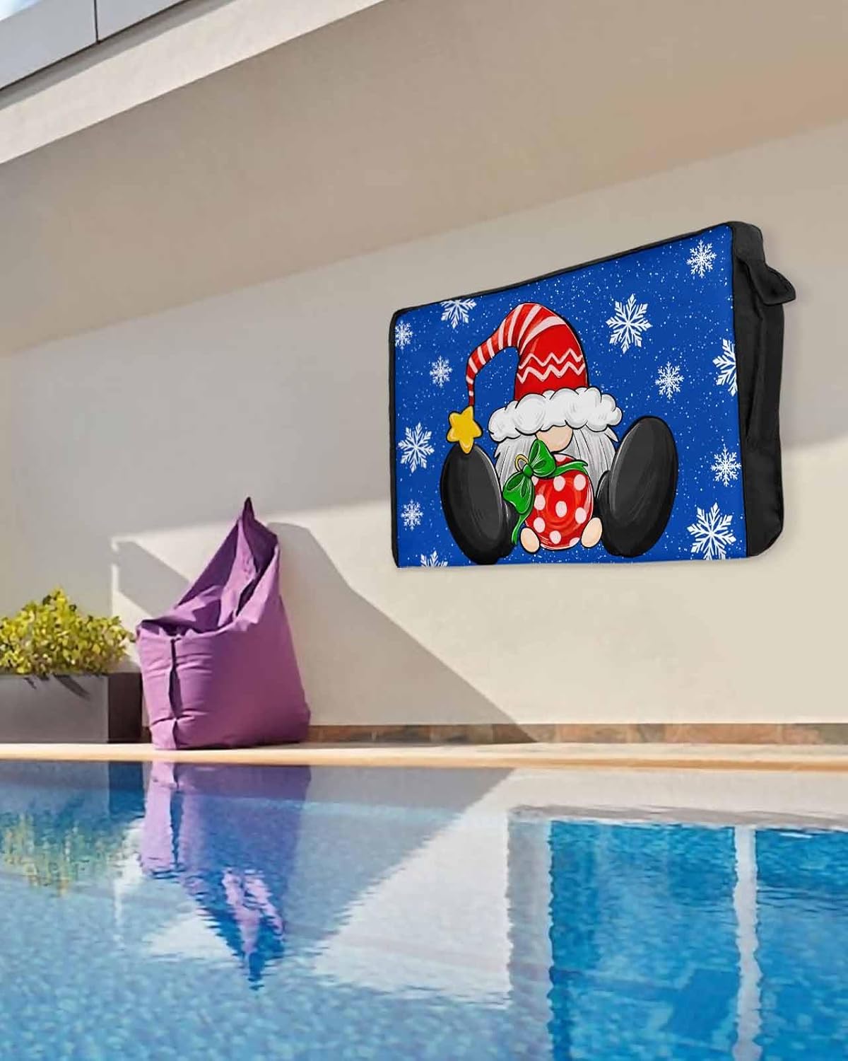 Christmas Snowflake Blue Outdoor TV Cover 60"-65" - 600D Waterproof TV Cover Weatherproof TV Screen Protector Dustproof Winter Gnomes Xmas Balls TV Display Protector for Outside Flat Screen TV