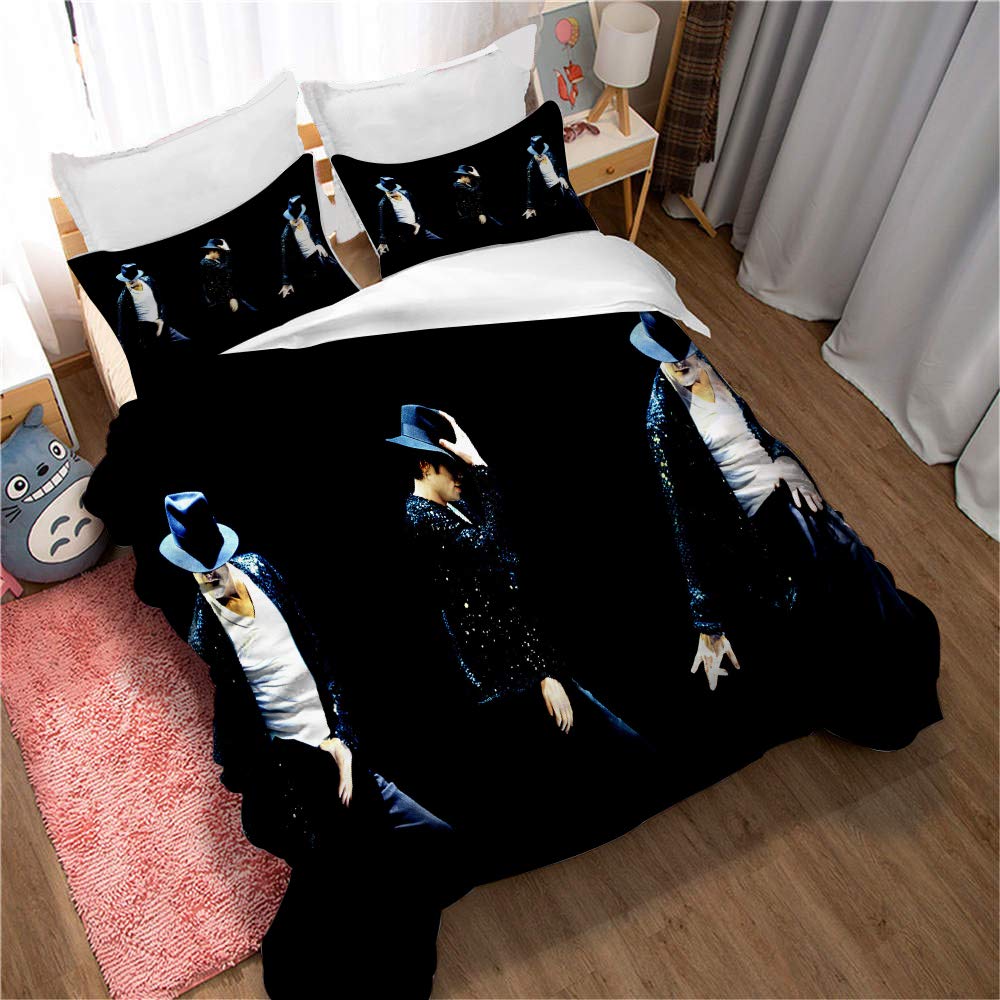 Michael Jackson Bettbezug Und 2 Kissenbezüge, Bettbezug Bettwäsche Für Kinder, Anti-Milbe, Mit Reißverschluss Für Einfachen Austausch (135 x 200 cm,Stil 01)