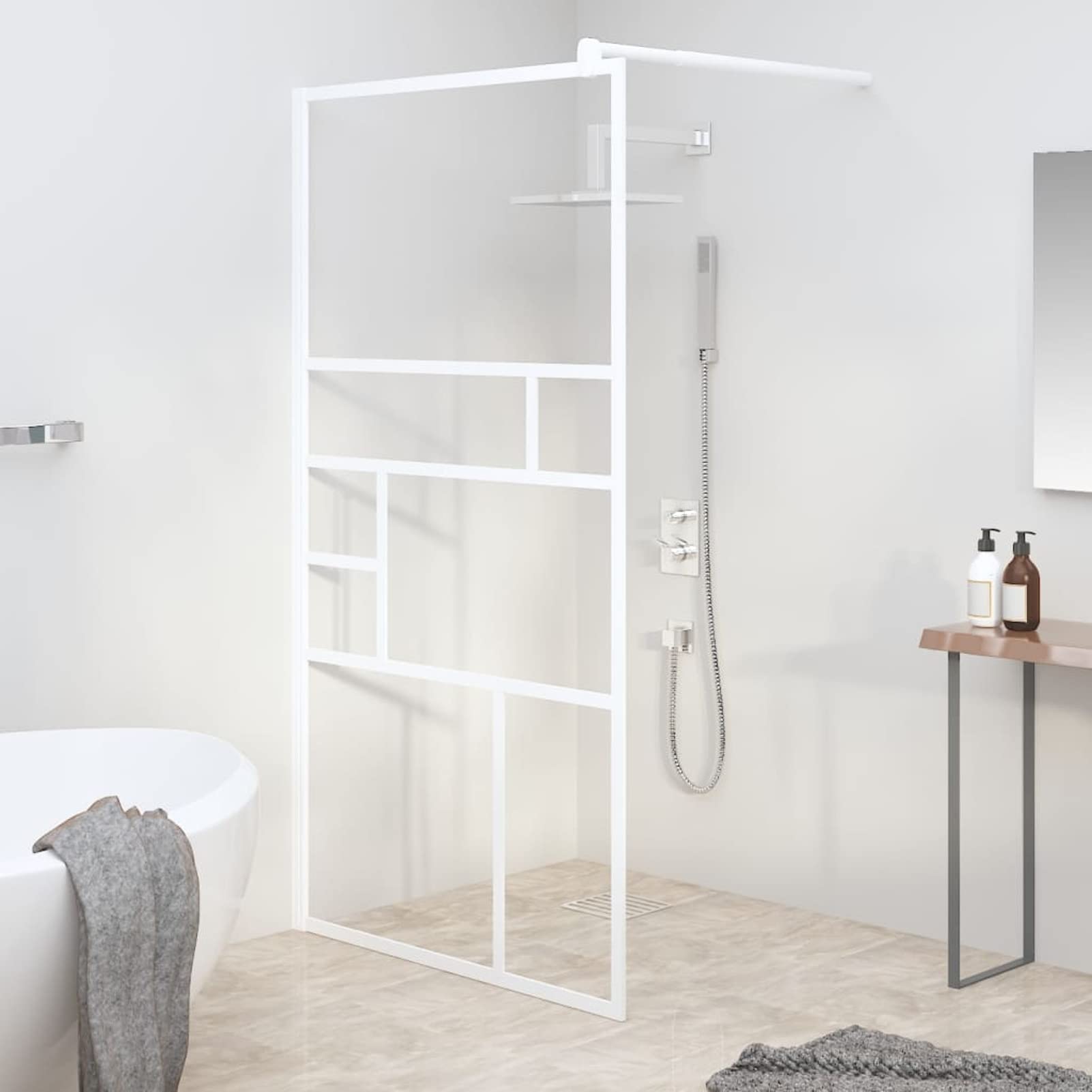 Mampara de Ducha accesible Vidrio ESG Blanco 115x195 cm, Mampara Bañera, Mampara Baño Ducha, Cabina De Ducha, Mampara Baño