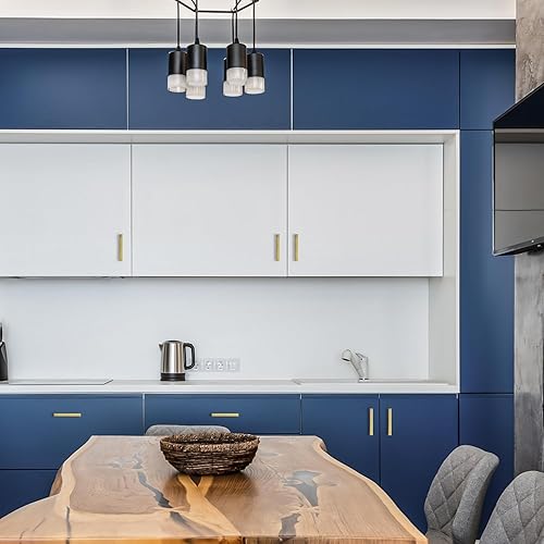 Miniatura 6 de Ravinte Paquete de 10 tiradores dorados de latón brusehed de 4 pulgadas para gabinetes de cocina, herrajes de cocina cuadrados dorados para gabinete