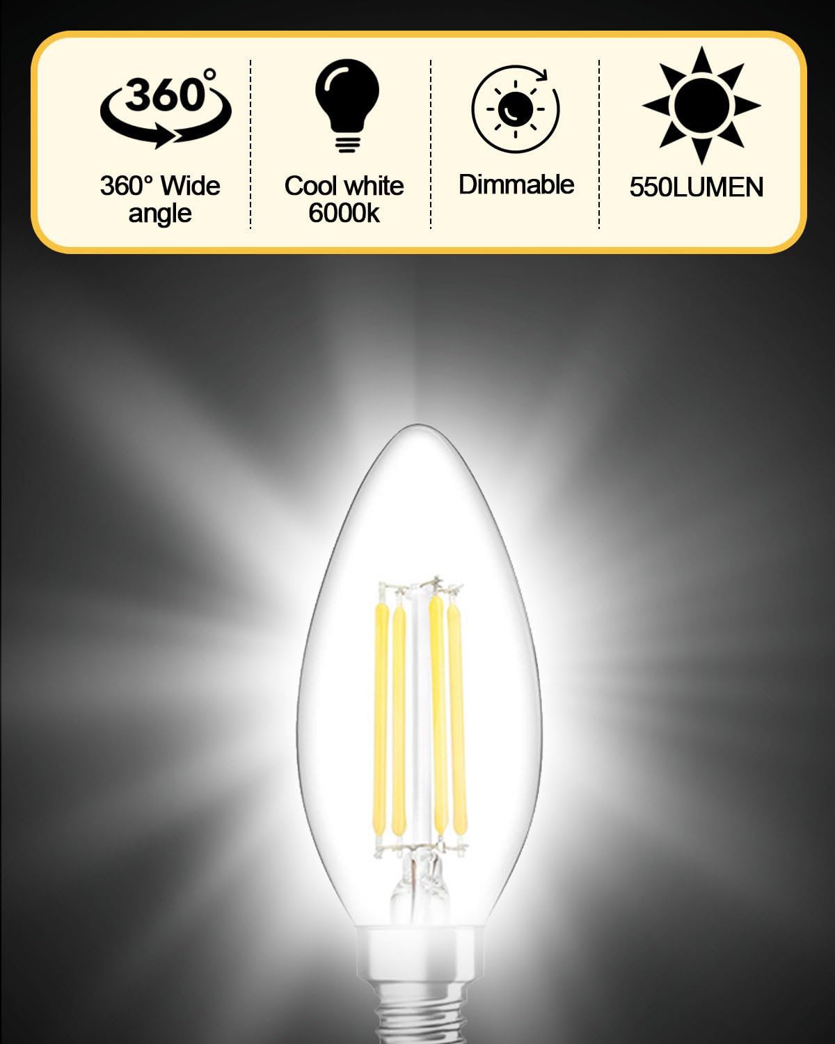 tuare E14 LED Light Bulb Dimmable, 4W 550 Lumens E14 LED Light Bulb Cool White Dimmable 6000K - Image 3