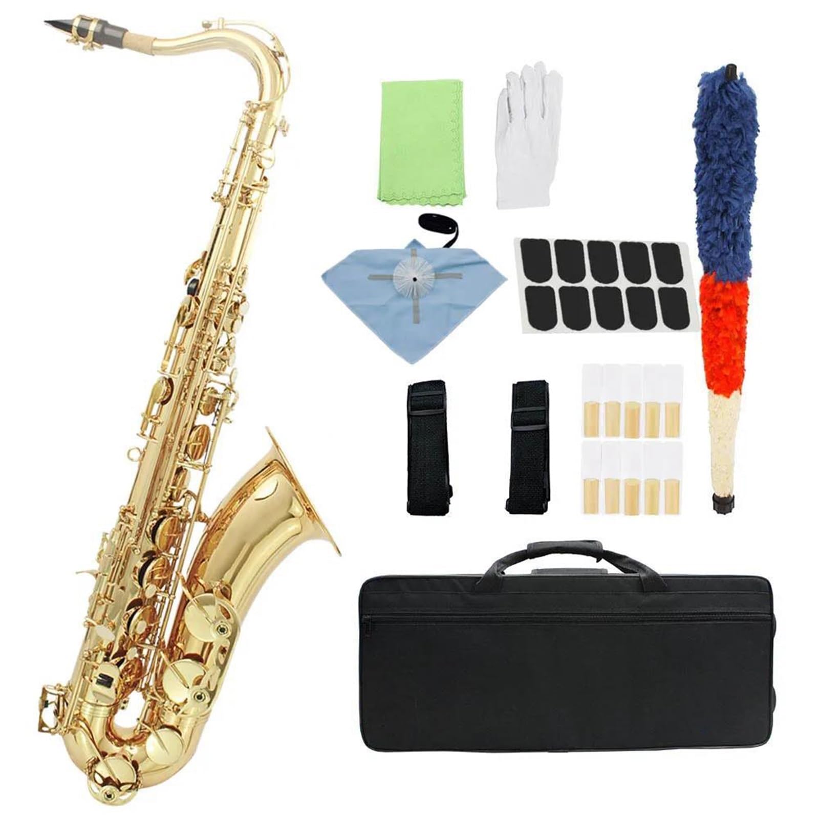 Saxofón Saxofón Tenor Dorado Con Cuerpo De Latón Bb, Saxofón Con Patrón Tallado Y Accesorios