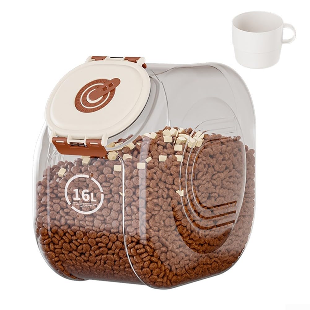 Contenitore trasparente per riso con funzione timer, secchio ermetico in ABS, grande capacità, corpo trasparente, marrone, pratico misurino per casa fresca (caffè di grandi dimensioni)