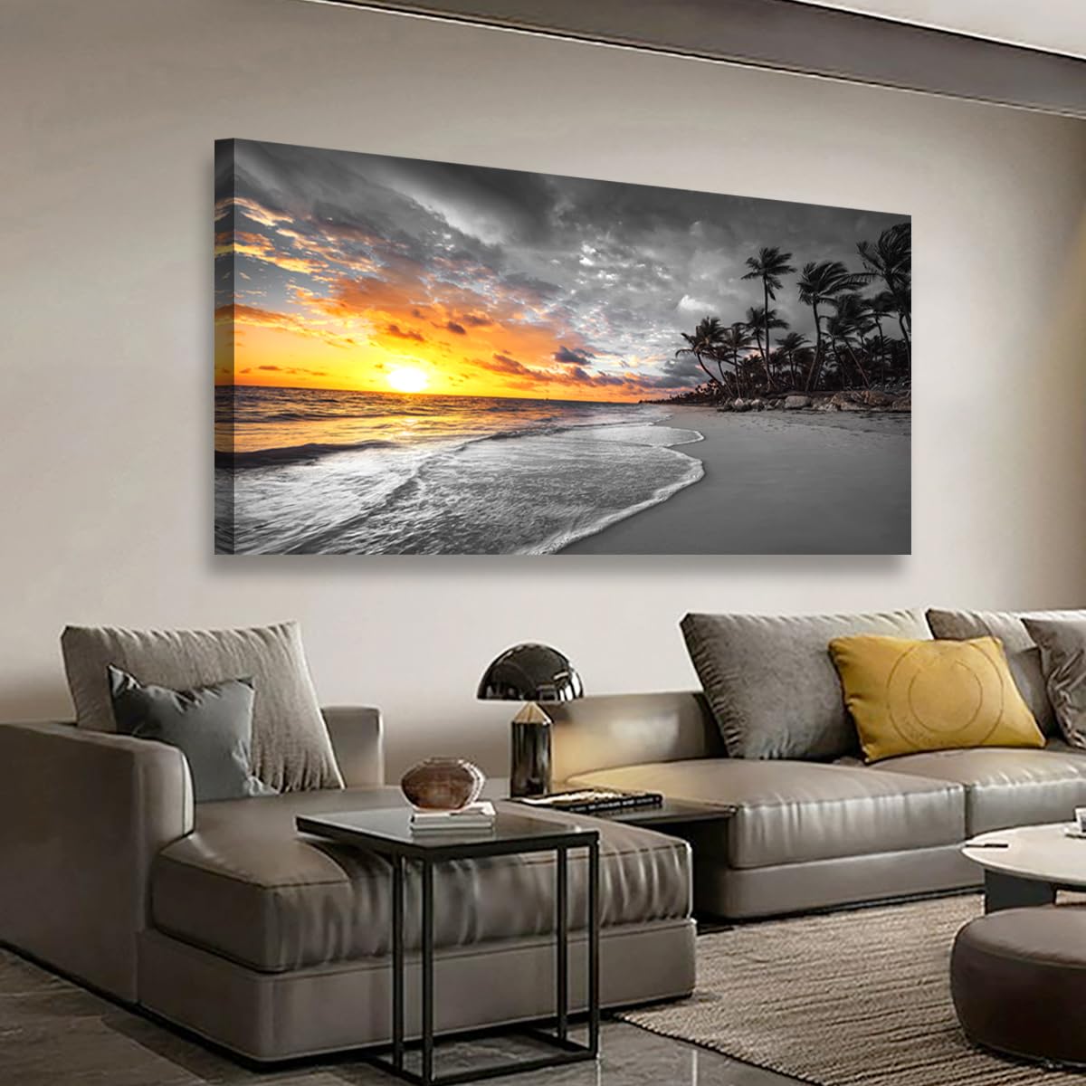 Ocean Wall Art Bedroom Wall Decor Living Room,Beach Canvas Wall Art Office Farmhouse Paintings Artwork Modern Sunset Palm Tree Black and White Sea