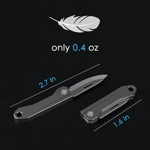 Miniatura 5 de Juzpio Titanium Alloy Small Keychain Knife, Mini Folding Pocket Knife for Women Men, EDC Box Cutter (Titanium Alloy Handle 440c Steel Blade)