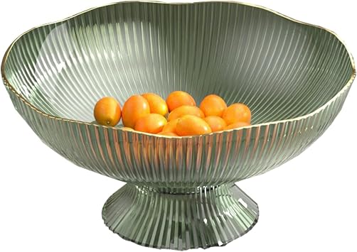 Fruit Bowl, Fruit Plate Pedestal Fruit Bowl Snack Plates with Draining Hole Fruit Basket with Removable Pedestal for Living Room Kitchen Green