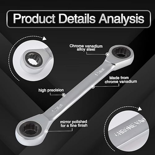 Miniatura 4 de KATUR 1 llave métrica de doble caja, llave de extremo de caja de doble anillo de cromo vanadio, herramientas manuales de reparación automática