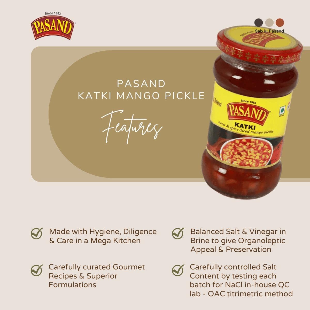 PASAND Katki Keri Pickle 340g | Traditional Gujarati Sweet Mango Pickle | Diced Raw Mango Achar | Authentic Katki Style Pickle | Sweet & Spicy Homemade Taste | Glass Jar 2