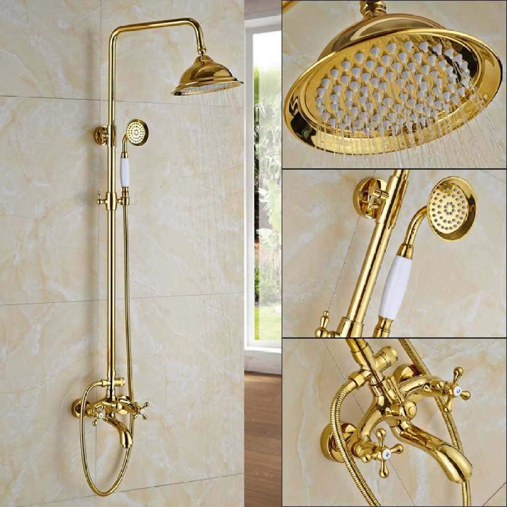 Système de douche robinets de mélangeur salle de bains ensemble colonne pluie douchette murale dorée
