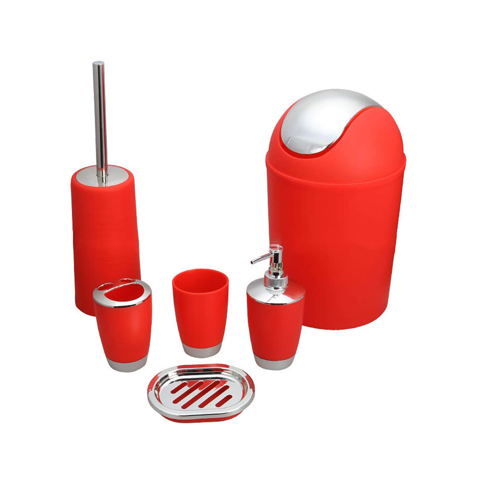 Tuoservo 6Pcs Bathroom Accessory Tumbler Toothbrush Holder Bin Soap Dish Dispenser Yellow (Red)