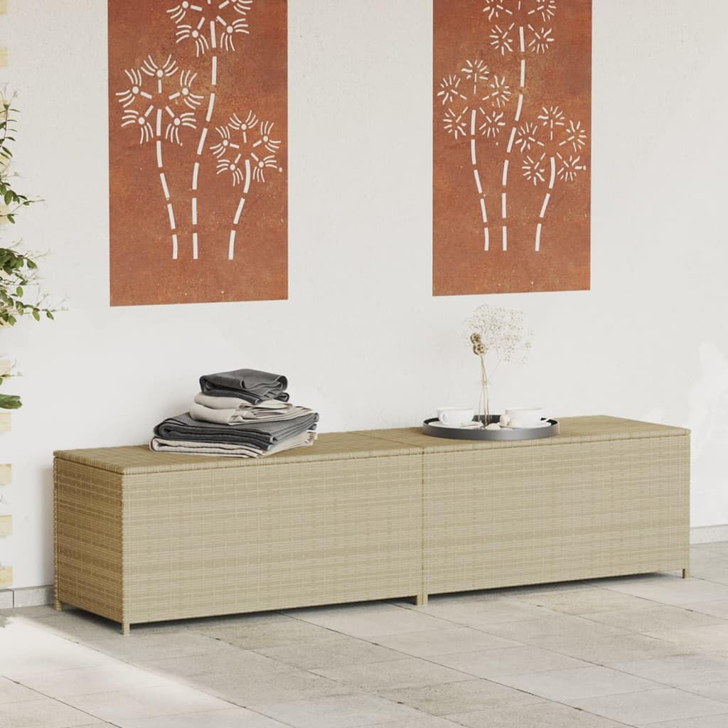 Cassapanca da giardino beige 469L polyrattan, impermeabile, resistente ai raggi UV, con molla a gas, per cuscini, cuscini e giocattoli, 200 x 50 x 58 cm