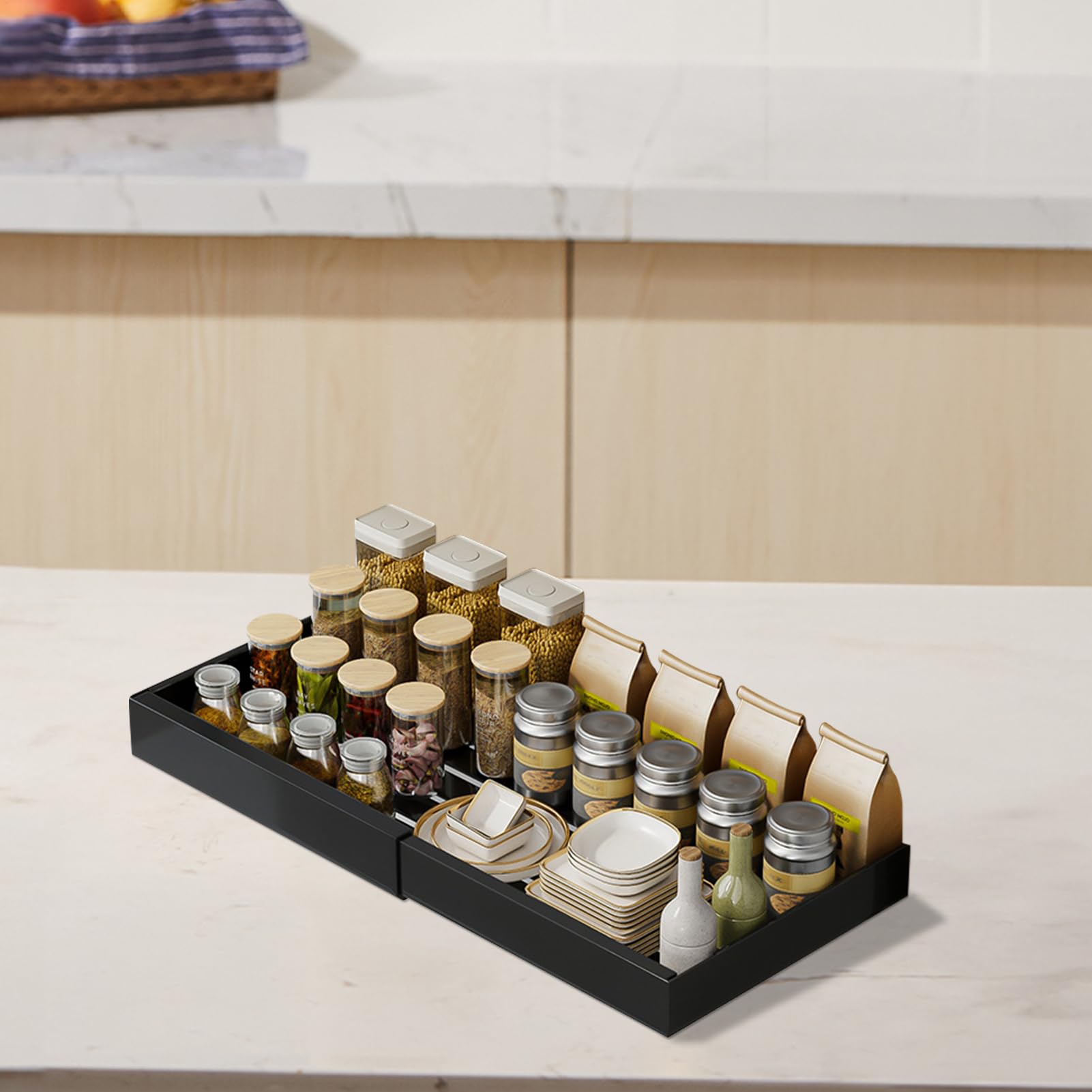 Organizador Bajo Fregadero Cesta De Almacenamiento Retráctil Sin | Organizador Bajo Fregadero Extraíble Sin Necesidad de Perforar, para Baño, Despensa y Armarios