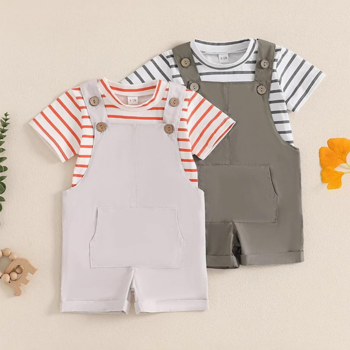 Vêtements Bébé Garçon Manches Courtes Col Contrastant Polo Top+Salopette Unie Décontractée 2 Pièces Ensemble Tenue de Printemps et d'Été - 3
