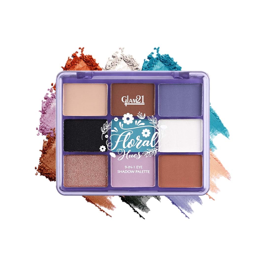 Glam21 Floral Hues 9 In 1 Eyeshadow Palette | Highly Pigmented | Easy To Carry | Super-Blendable | Smudge-Proof (7.5 gm) | 01- Orchid