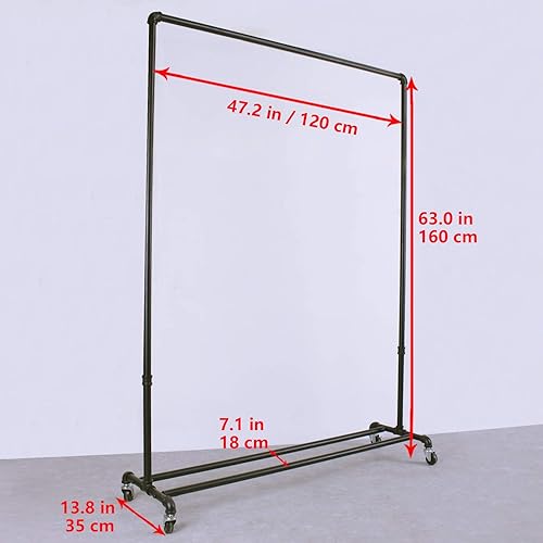 Miniatura 4 de MBQQ Estantes industriales de ropa de tubería sobre ruedas,Estantes de ropa de servicio pesado grado comercial,Estante de ballet rodante vintage