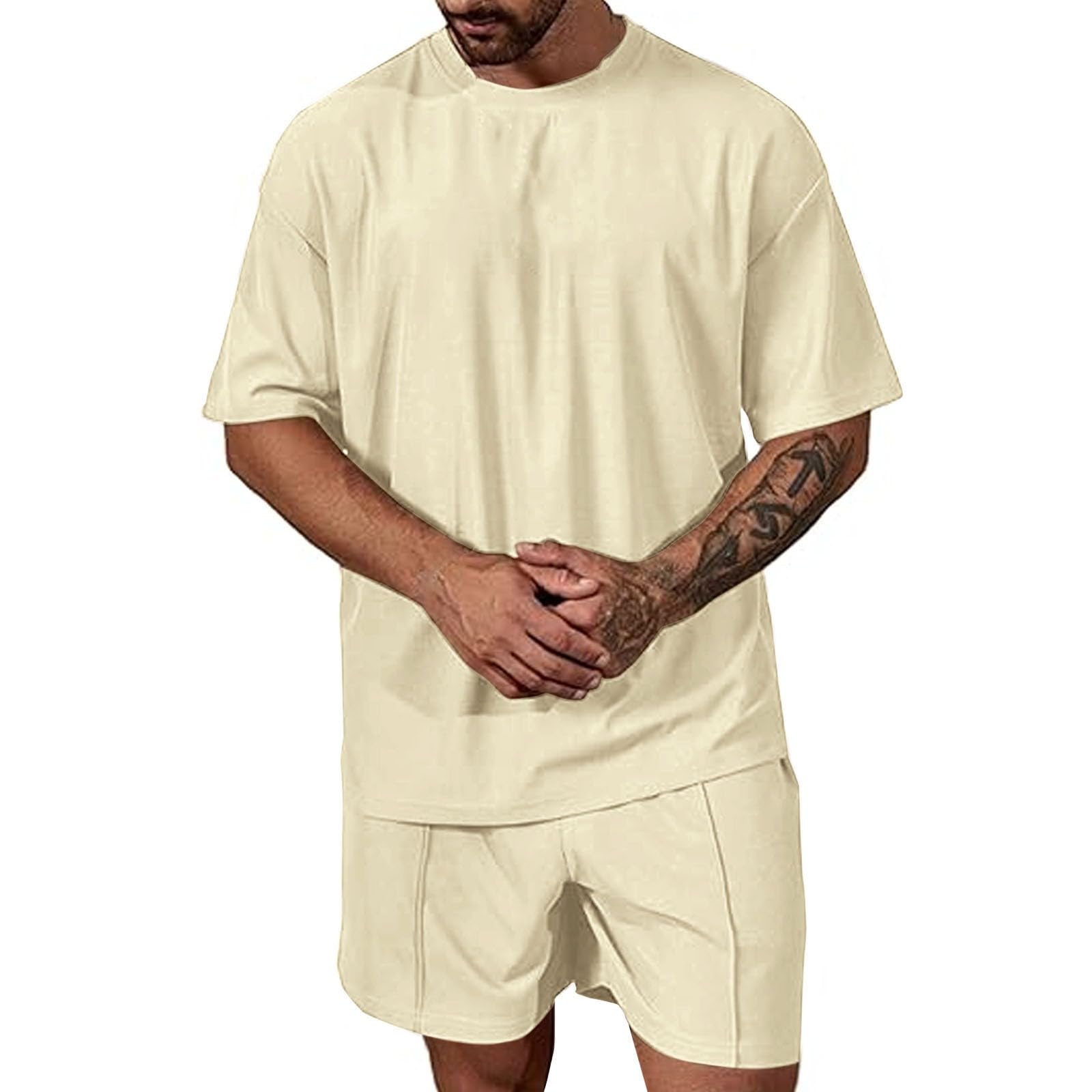 Hombre Casual 2 Trajes Manga Corta Athletic Oversize Camisetas Cordón Chándal Conjunto de Chándal Deportivo Unisex