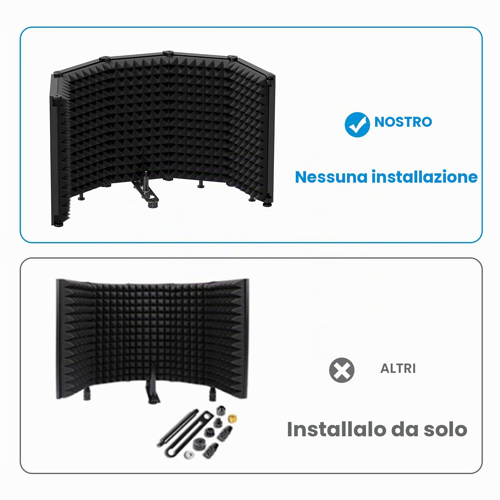 Moukey Scudo di Isolamento per Microfono Pieghevole, Scudo Insonorizzanti a 5 Pannelli Fonoassorbenti con Adattatore per Microfono da 3/8" a 5/8", per Studio di Registrazione, Podcast, Canto