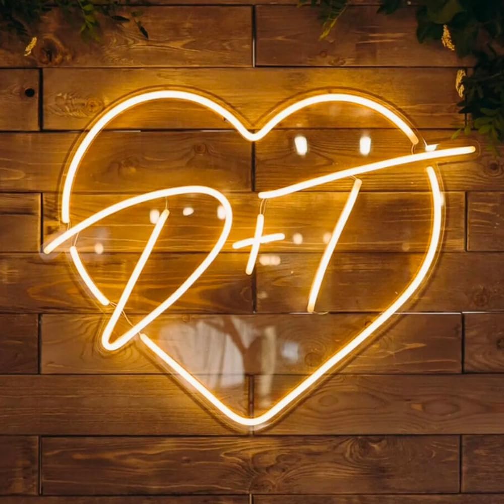Custom Neon Signs Personalized Name Initials Neon Sign for Wedding Backdrop Anniversary Valentine's Day Decor Custom Led Name Neon Sign Heart Shaped Wedding Neon Sign