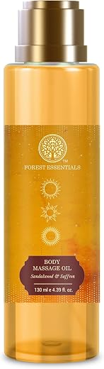 Forest Essentials Body Massage Oil Sandalwood &amp; Saffron | Ayurvedic Skin-Nourishing &amp; Calming Oil | Nourishing Body Care