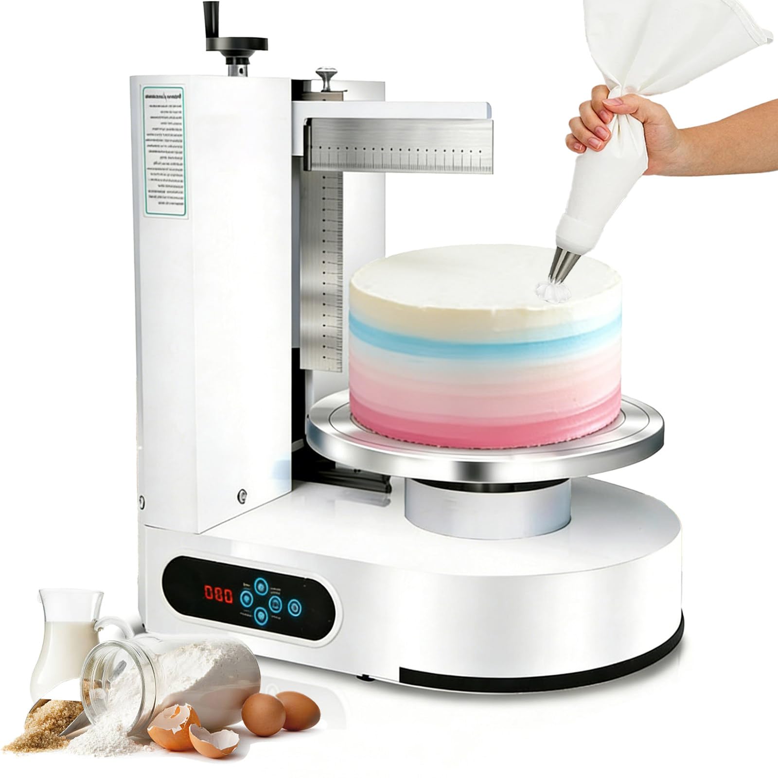 Macchina per Decorare Torte - Macchina Automatica per Spalmare Crema Torte 10-30 cm, 60-320 Giri/min, Macchina per Glassare Torte, con Spatole Graduate e Piattaforma Girevole Elettrica