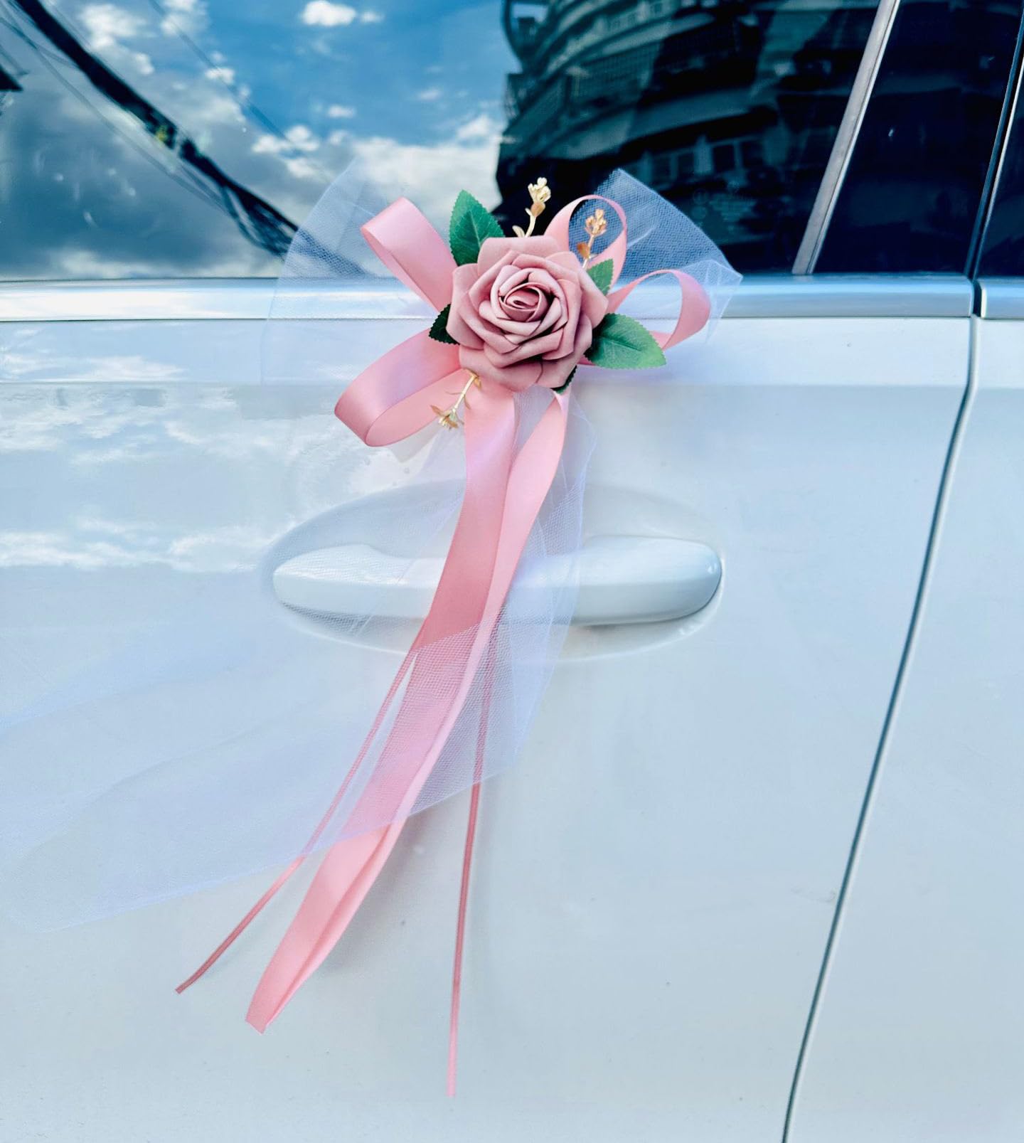 Autoschleifen Blume Hochzeit Seidenblume Band mit Tüll für Hochzeitsauto Autoschmuck Schleife Türgriffleiste Rückspiegel Hochzeit Wedding Car Tüll-Blumenschmuck Blumeschleifen AutoOrange20pcs