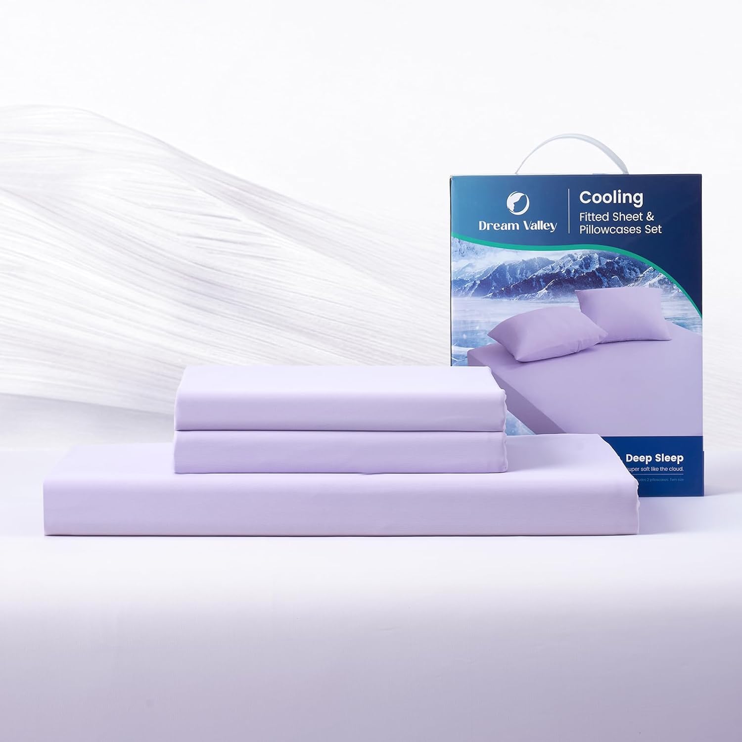 Dream Valley® Queen Sheet Set, Cooling Fitted Sheet with 2 Pillowcase-3 PCS with No Flat Sheet,Q-Max > 0.4 Aerocool, Cooling for Night Sweats, Hot Sleepers,deep Pocket up to 15",Lavender Fog