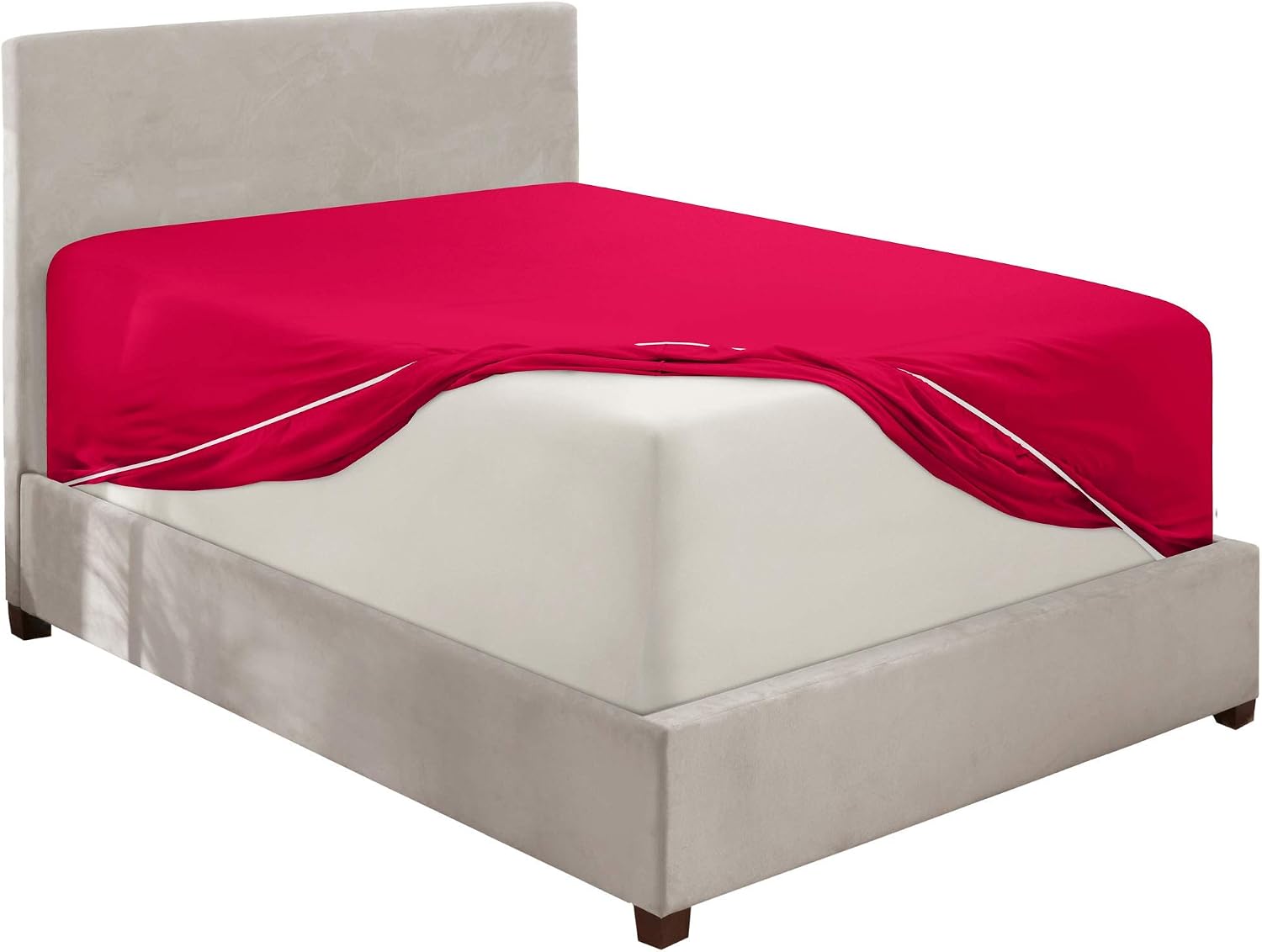 100% Natural Cotton Sateen Weave 800 Thread Count King Size Fitted Sheet with Elastic All Around - 1 Piece Fitted Sheet - Fits Mattress Up to 12 Inches Deep Pocket Hot Pink