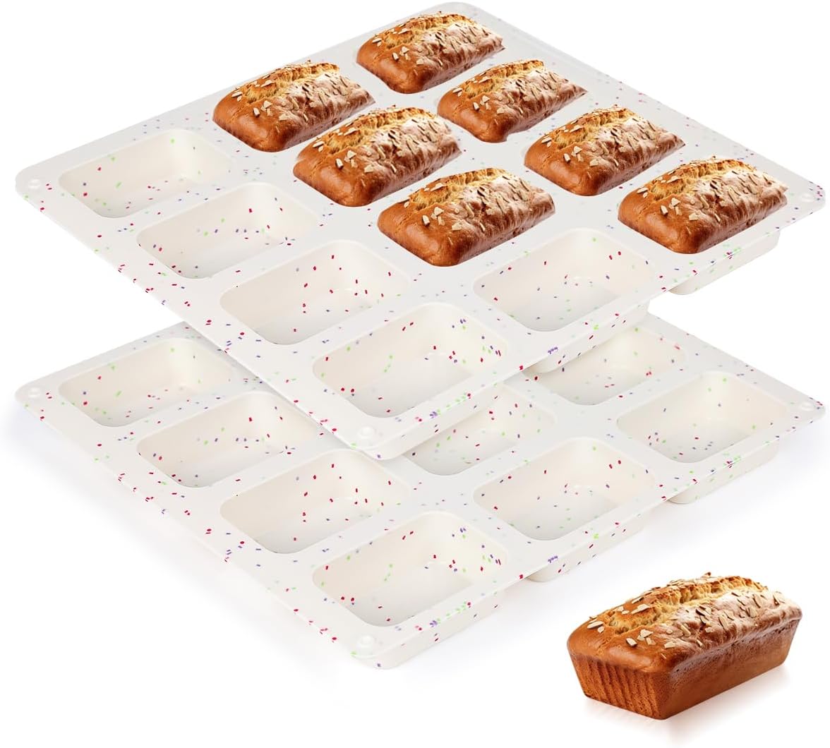 Mini Loaf Pan, Silicone Mini Bread Loaf Pans 12 Cups for Baking Bread, Brownie, Cornbread, Cheesecake, Soap Nonstick 2 Pack Confetti